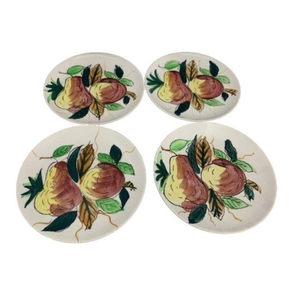 Four Ironstone Plates by Royal Sealy Japan 6" Across Fruit Design